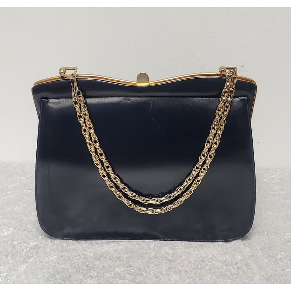 Vintage L.R.D. Womens Navy Blue Leather Shoulder Handbag